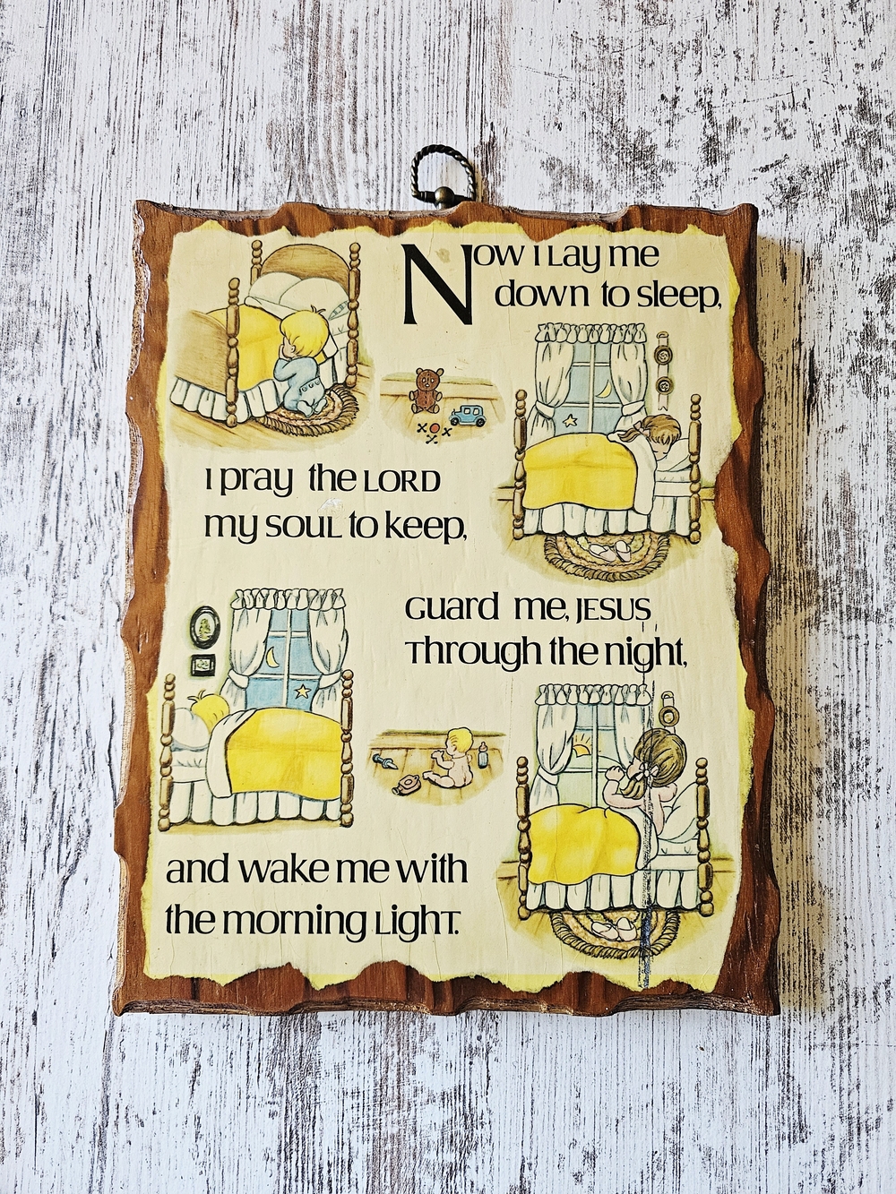 Vtg A Childs Prayer Christian Religious Wall Plaque Now I Lay Me Down to Sleep
